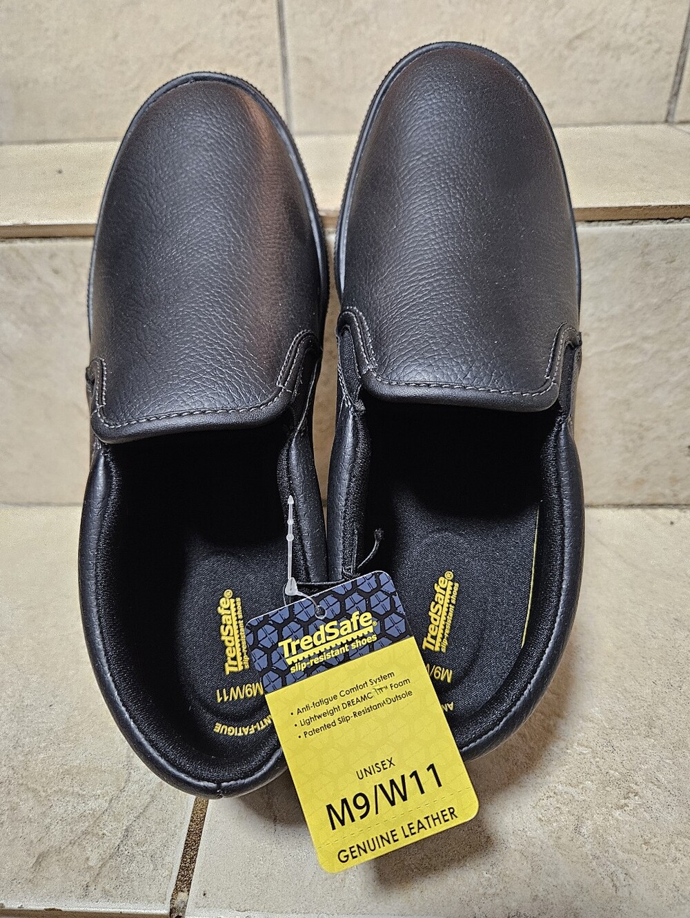 TredSafe black leather slip resistant shoes, Size US Men's 9 Women's 11 #leather